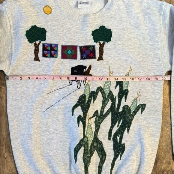 VTG Pastoral Amish Corn Quilt Santee Handmade Embroidered Sweatshirt Sz Unisex S - Picture 8 of 12